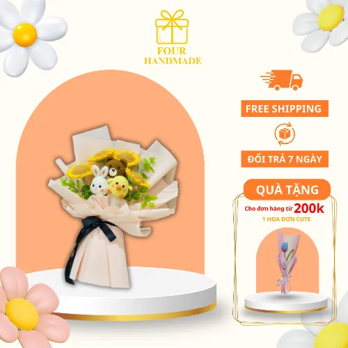 Bó Hoa Len Thú Bông Hạnh Phúc