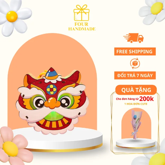 Set Lồng Đèn Trung Thu Gỗ 2 Mặt Màu